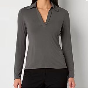 Worthington Womens Long Sleeve Polo Shirt